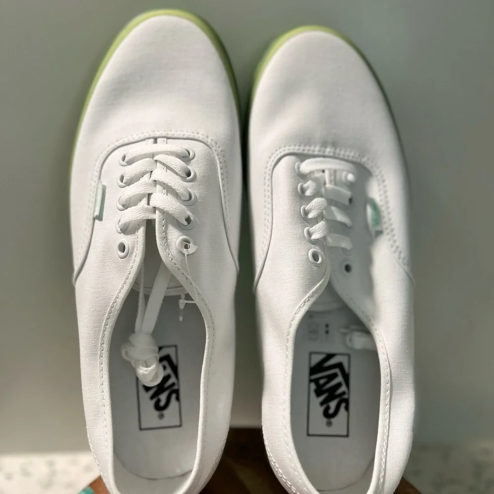 Vans White Canvas Sneakers with Green Checkerboard Sole